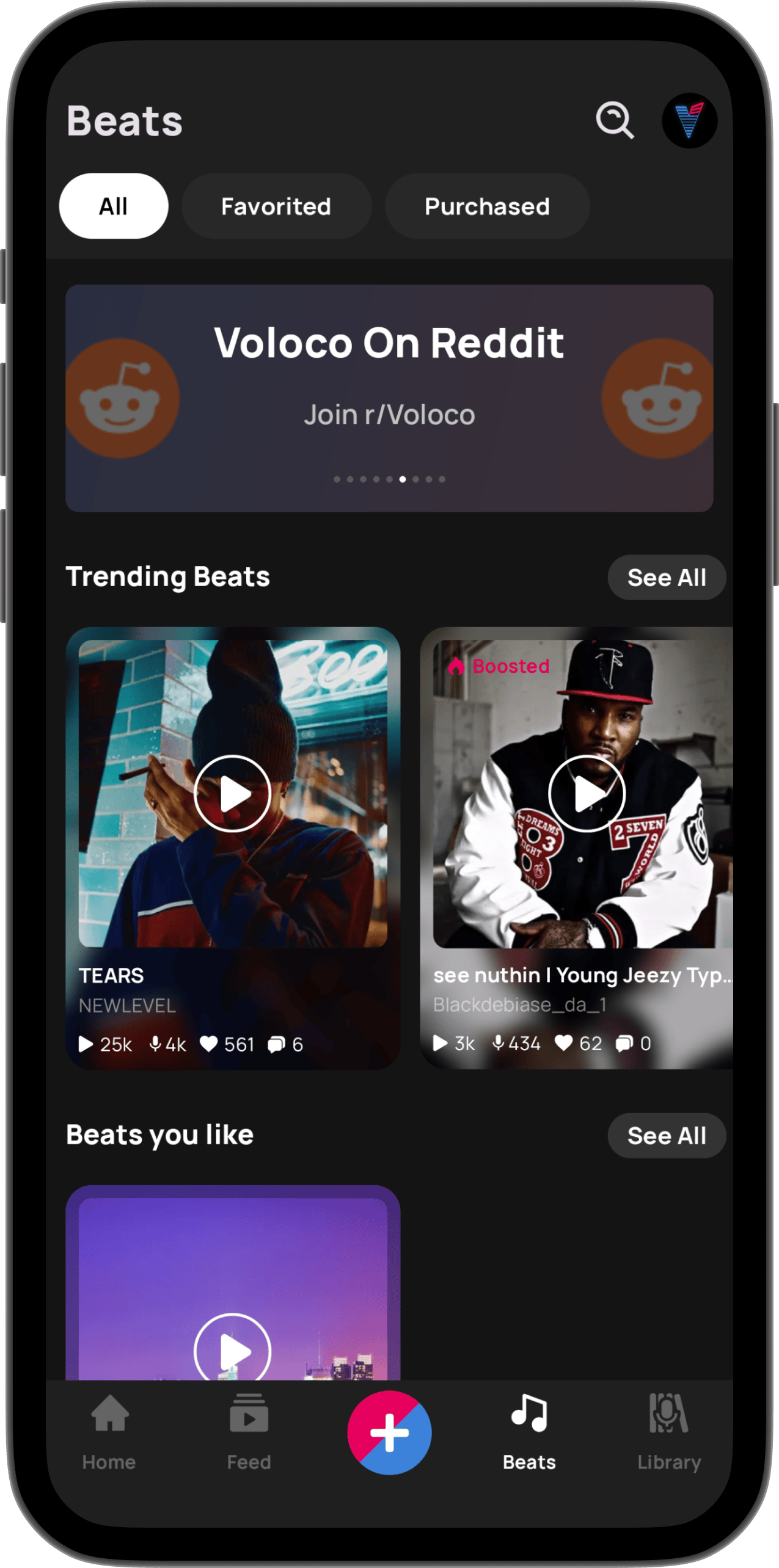 Beat preview interface showing Buy License button and playback controls
