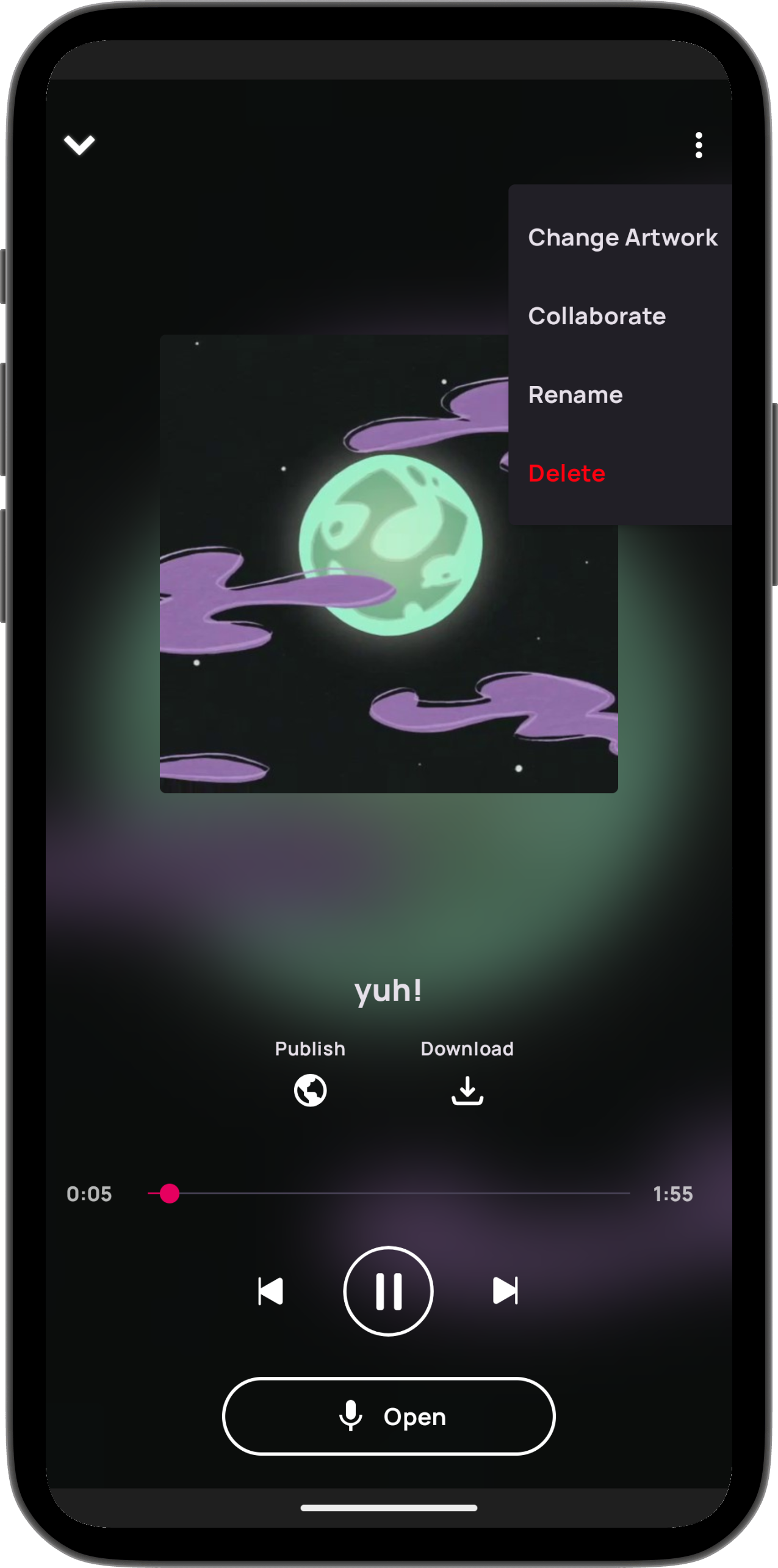 Collaboration options on a finished track with Collaborate menu open