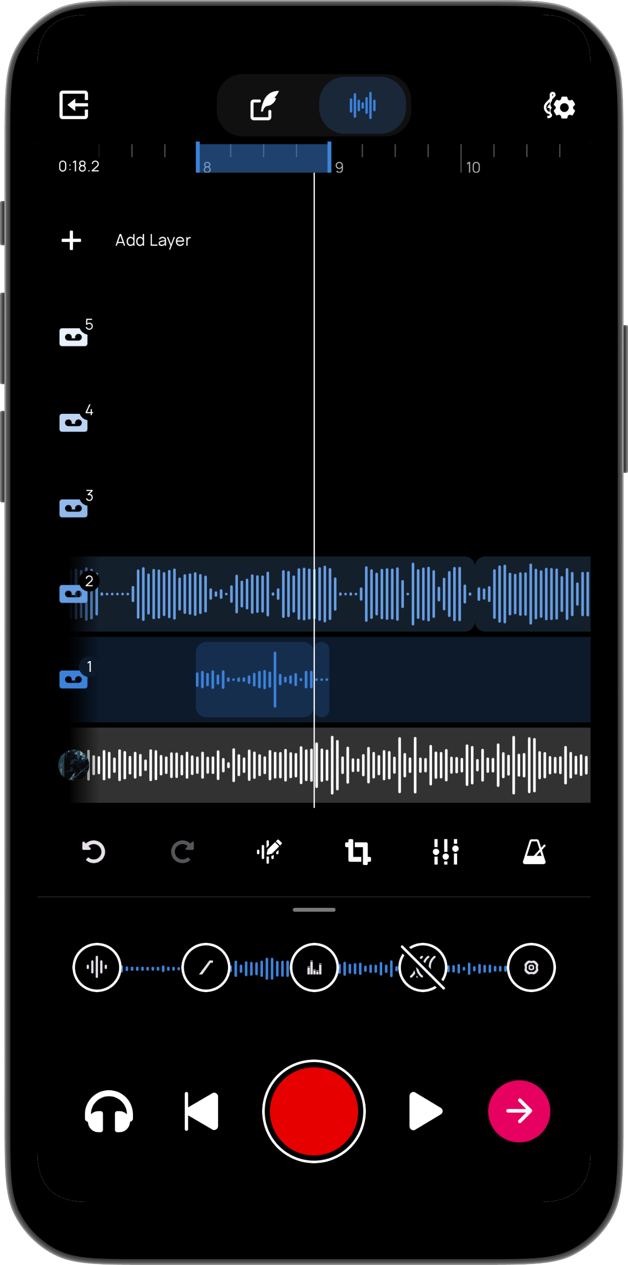 Loop Zone interface with looping region and vocal layers