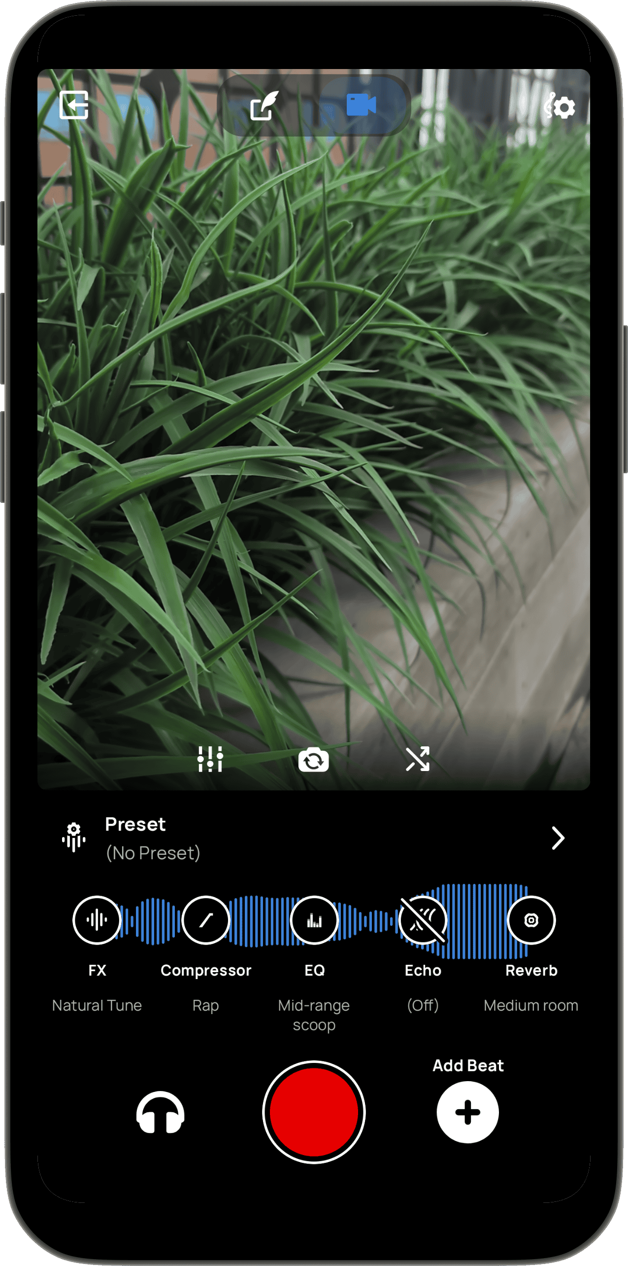 Video Recording with live camera preview and vocal effects applied in real time